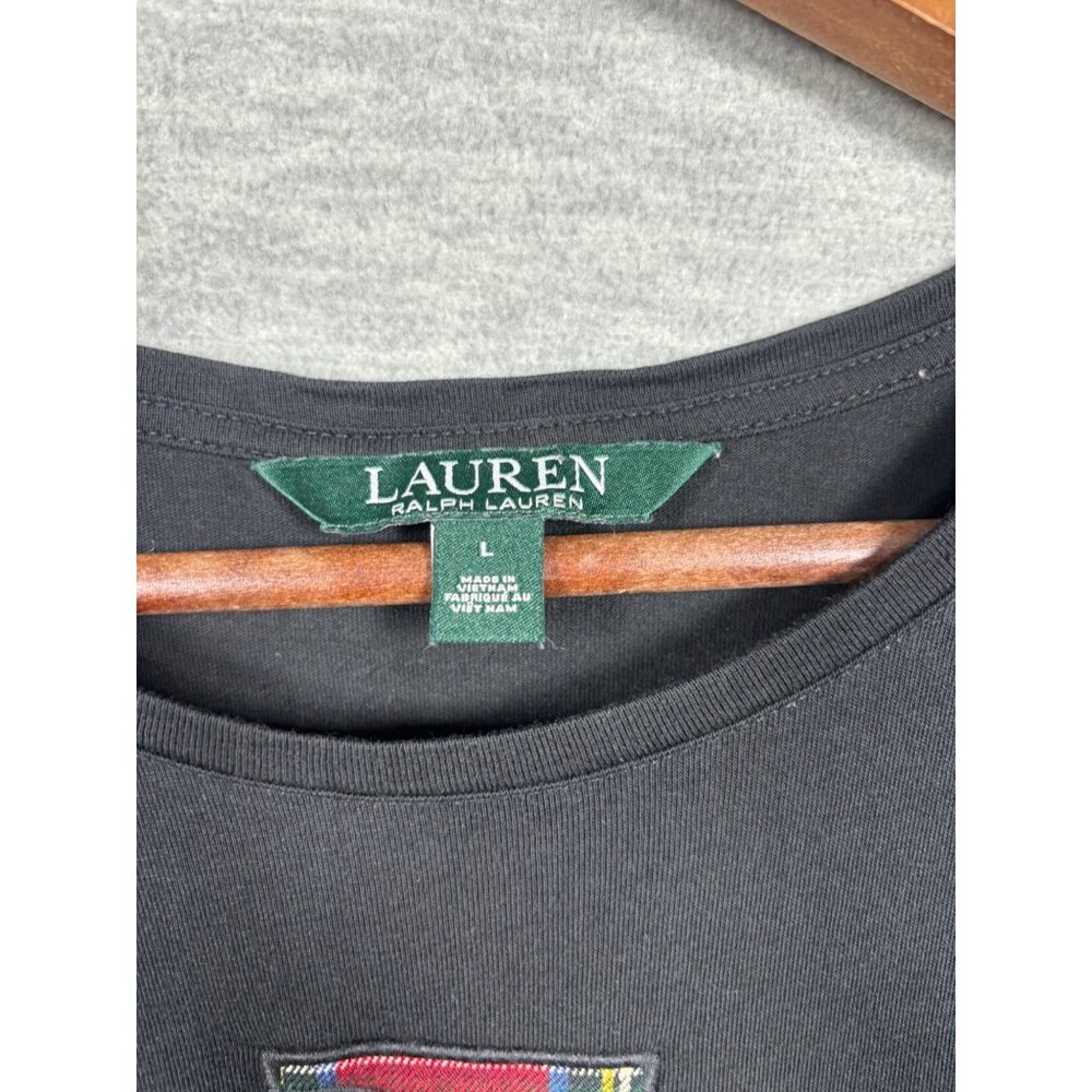 Ralph Lauren Womens T-Shirt L Black RLL Red Plaid Logo Cotton - Picture 2 of 5